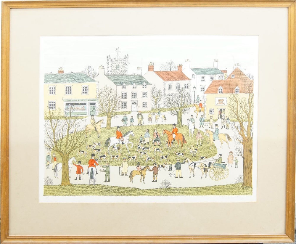 Vincant Haddeley, British 1934-2010- Untitled, Village square; offset lithograph on wove, signed and - Image 2 of 3