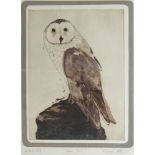 Michael Atkin, British b.1952- Barn Owl; and Baysdale; etching and aquatint, two, the first