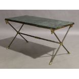 Manner of Maison Jansen, a French coffee table, circa 1960, the rectangular green marble top on