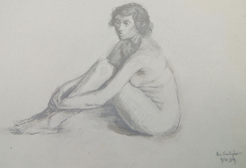 Ben Sunlight, British 1935-2002- Study of a female nude; charcoal on paper, signed and dated 'Ben