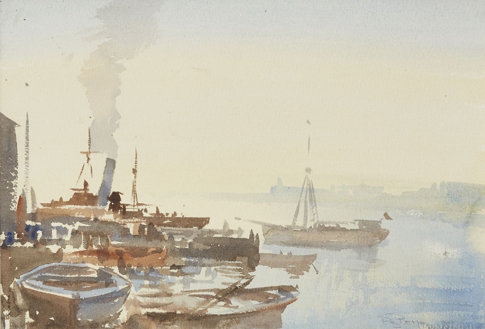 Roy Petley, British b.1951- Port scene, 1985; watercolour on paper, signed and dated lower right '