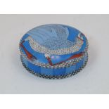 Melinda Patton for Limoges, a circular trinket box and cover, 20th century, of blue ground with