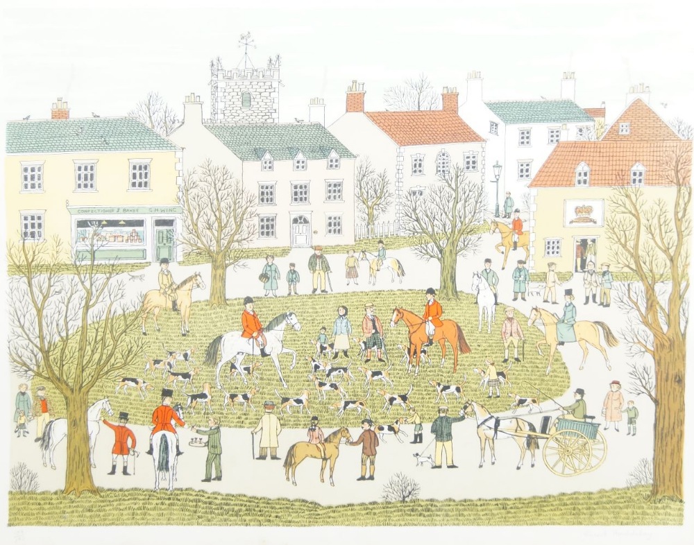 Vincant Haddeley, British 1934-2010- Untitled, Village square; offset lithograph on wove, signed and