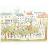 Vincant Haddeley, British 1934-2010- Untitled, Village square; offset lithograph on wove, signed and