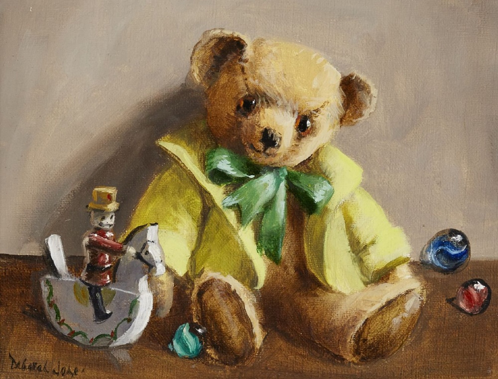 Deborah Jones, British 1921-2012- Teddy bear; oil on canvas, signed lower left 'Deborah Jones', 20.5