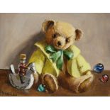 Deborah Jones, British 1921-2012- Teddy bear; oil on canvas, signed lower left 'Deborah Jones', 20.5