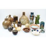 Studio Pottery, a collection of various vases, jugs and bowls to include: a large coil built lamp