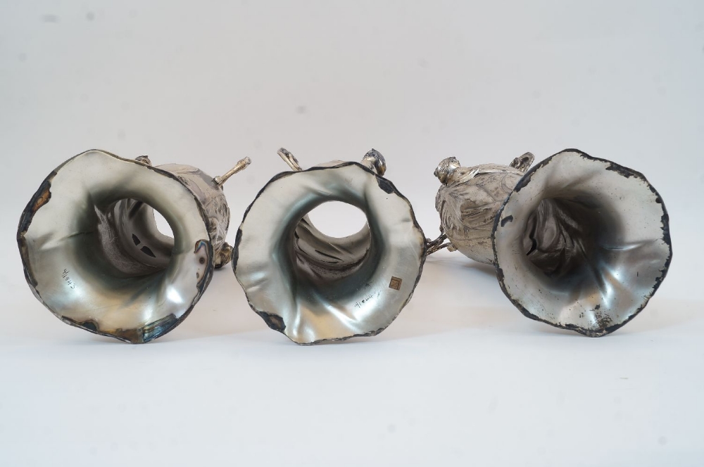 Three WMF Art Nouveau figural pewter vases, 20th century, lacking glass liners, designed with a - Image 2 of 2
