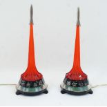 Two Russian 'Sputnik' night lights, 1970s, modelled as rockets taking off with scarce red perspex