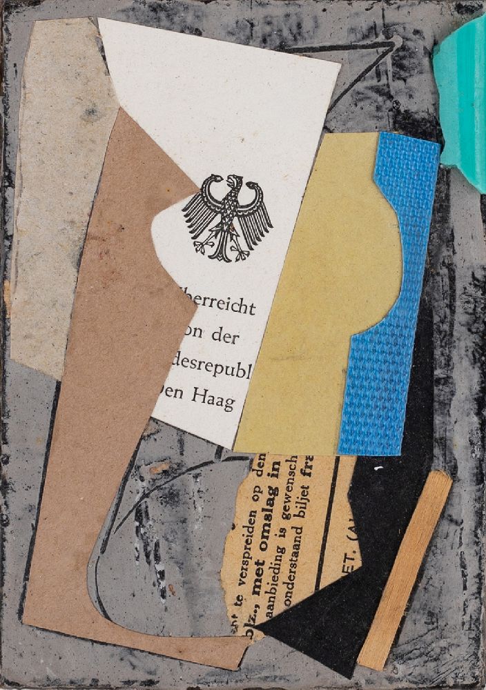 Bryan Ingham, British 1936-1997- Dutch Still Life, Amsterdam, 1985; collage on board, signed, tilted