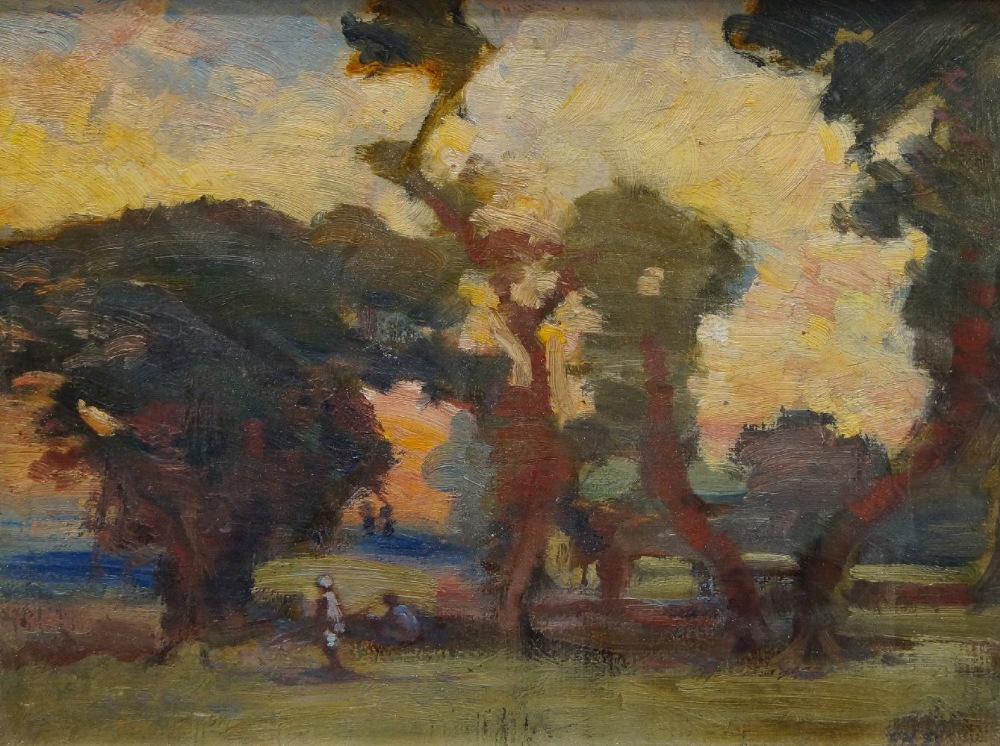 Faith Kenworthy-Browne, British 1882-1973- View in India, 1926-1929; oil on board, signed with