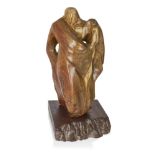 South African School, Abstract figural group, 1978, Variegated stone, hardwood plinth, Signed with