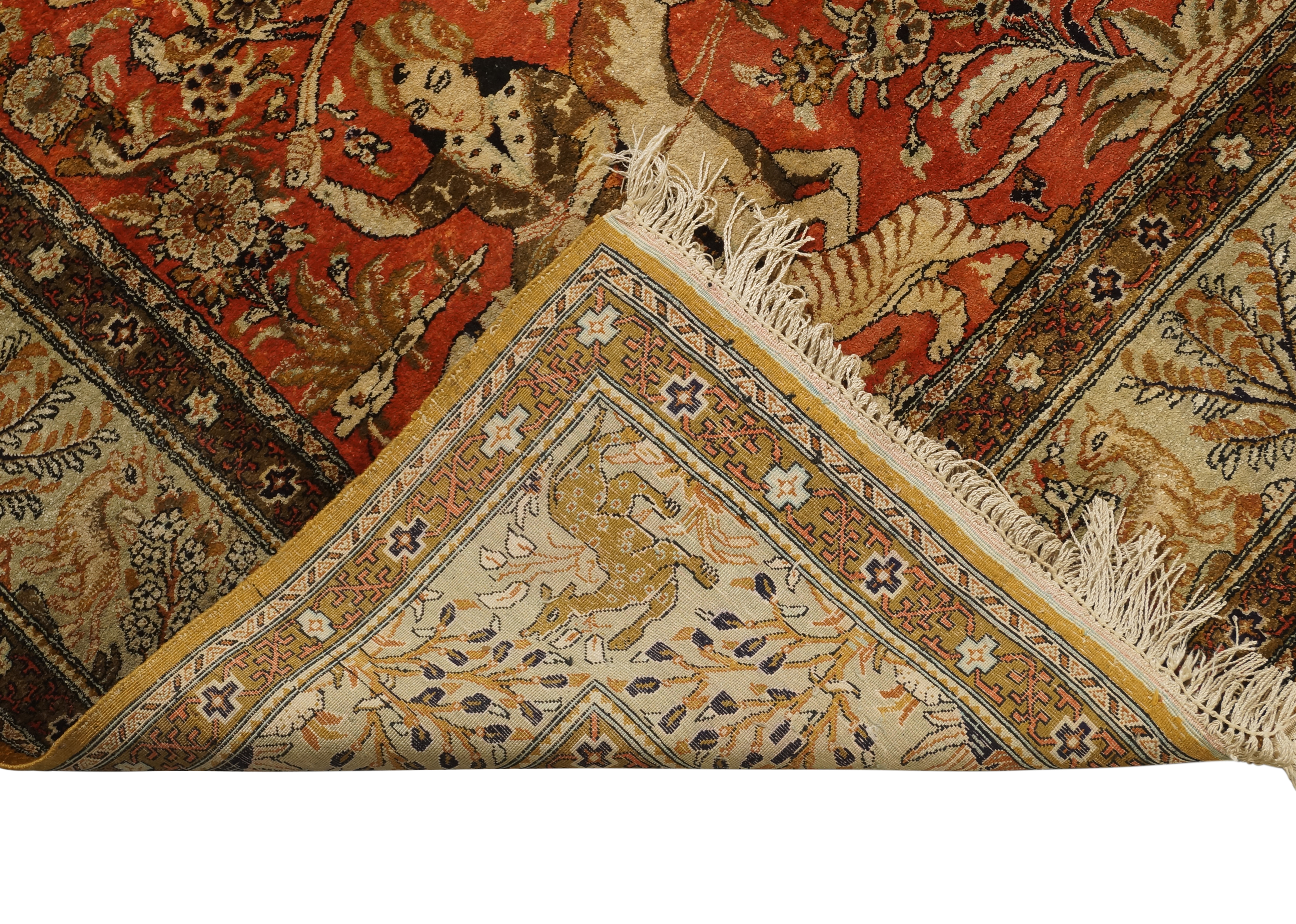 A Persian Tabriz pictorial part silk rug - Image 3 of 3