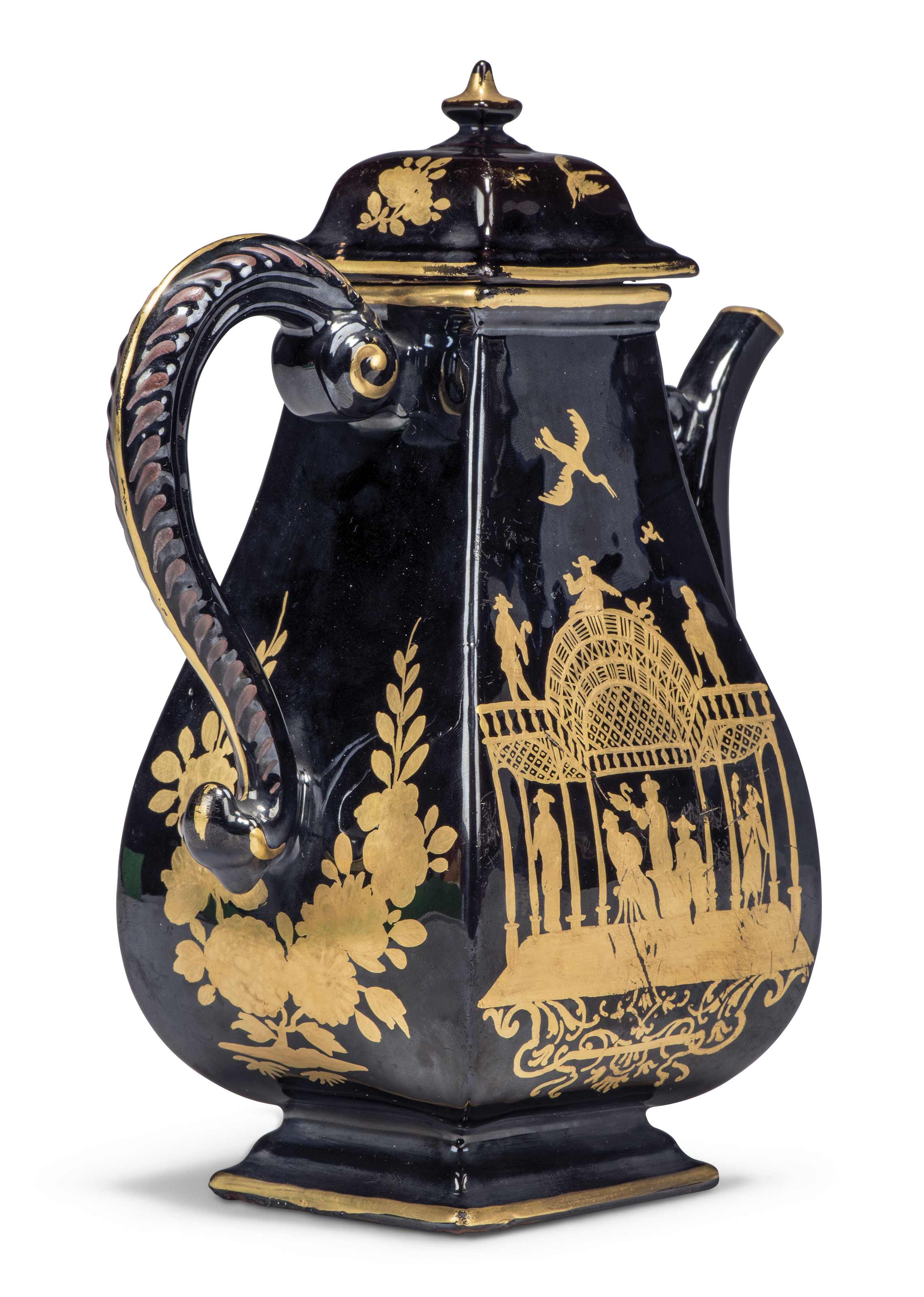 A German red stoneware black lacquer glazed baluster coffee pot and cover, probably 19th century,... - Image 5 of 5