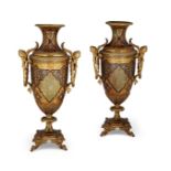 A pair of French gilt-bronze and champlevé enamel urns
