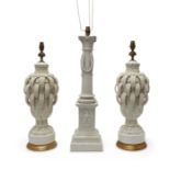 A pair of Spanish white glazed Casa Pupo table lamps, second half 20th century, each of stylised ...