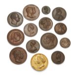 A collection of bronze medallions, to include: one with conjoined busts of Marie Alexandrowna and...