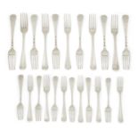 A set of eleven George II silver table forks