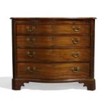 A George III mahogany serpentine chest, c.1780, with brushing slide above four graduated drawers,...