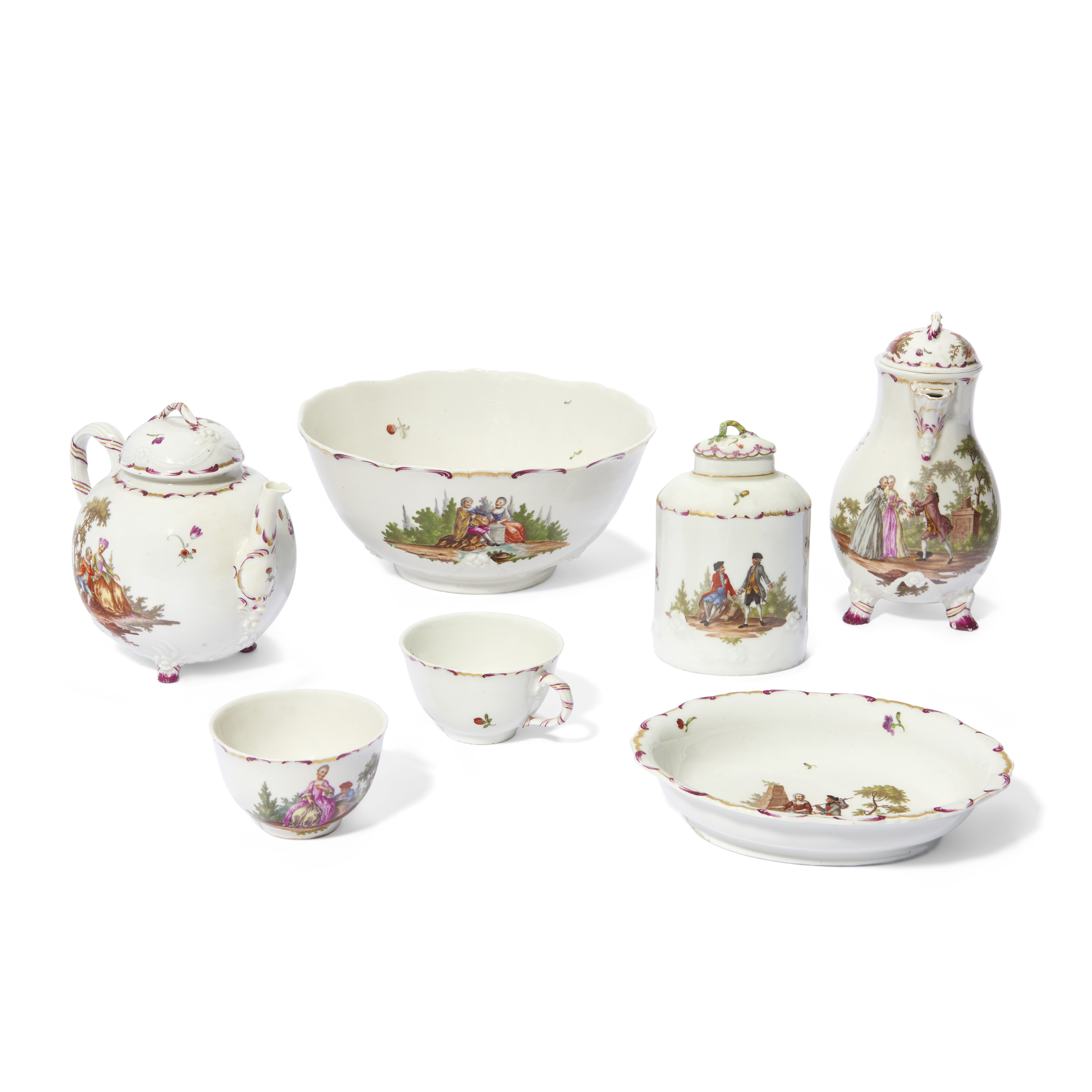 AMENDMENT: Please note the tea caddy is lacking a cover A Ludwigsburg porcelain part tea and cof... - Image 7 of 9