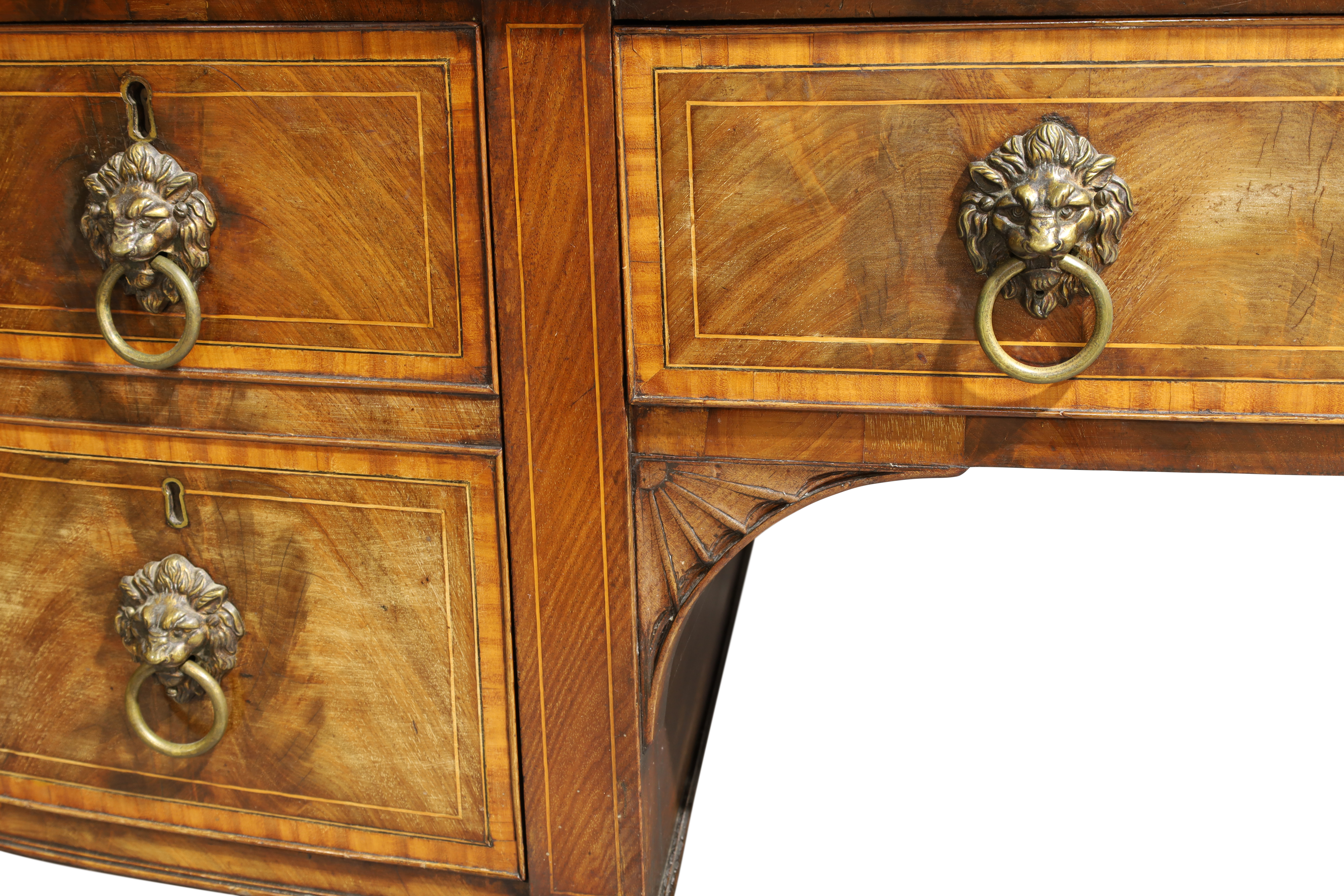 A George III mahogany bow front sideboard, c.1780, boxwood strung and satinwood crossbanded, the ... - Image 3 of 3