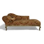 A French scroll arm chaise longue
