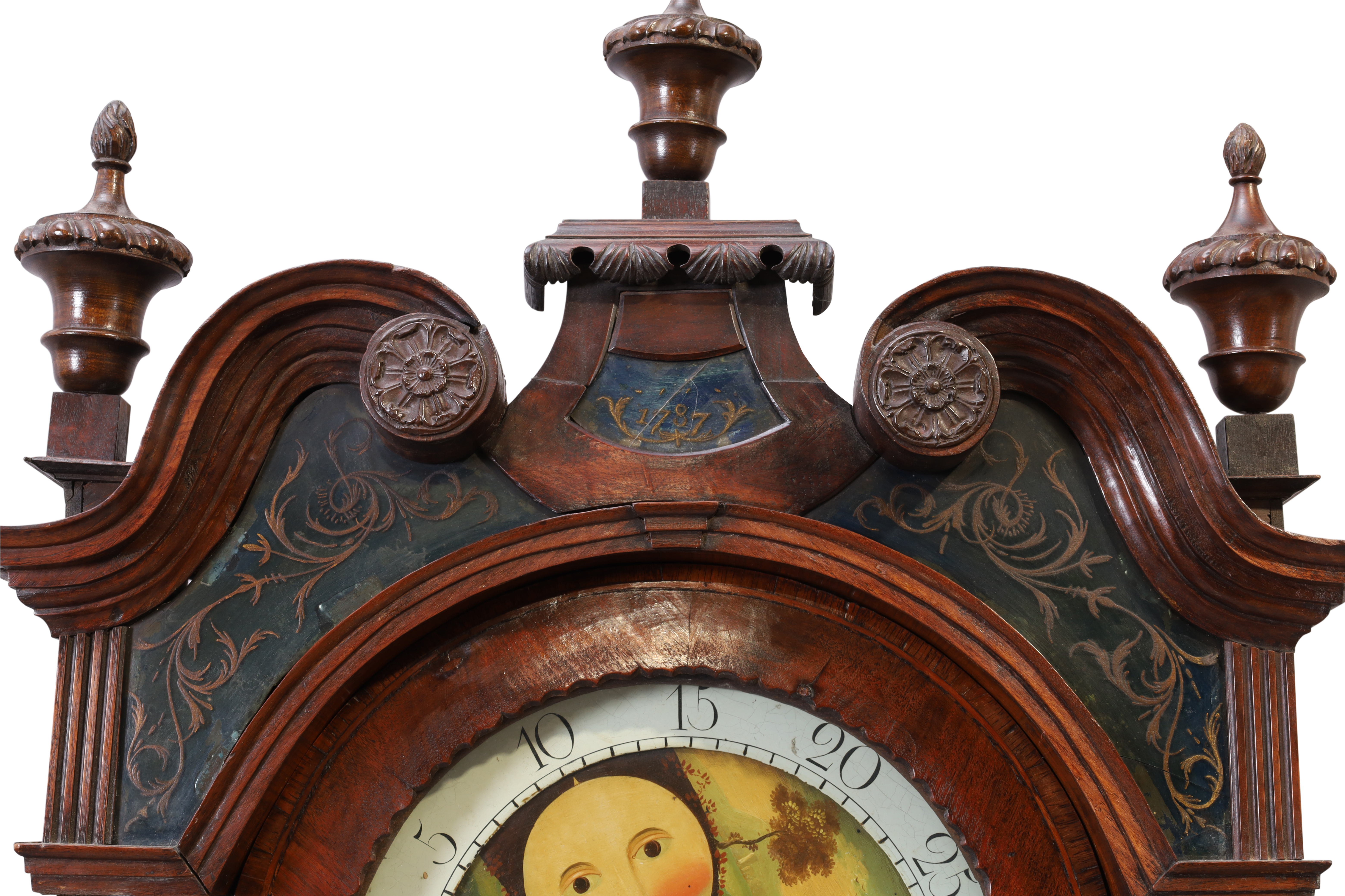 A George III inlaid mahogany longcase clock, late 18th century, the elaborate broken swan neck pe... - Image 4 of 6