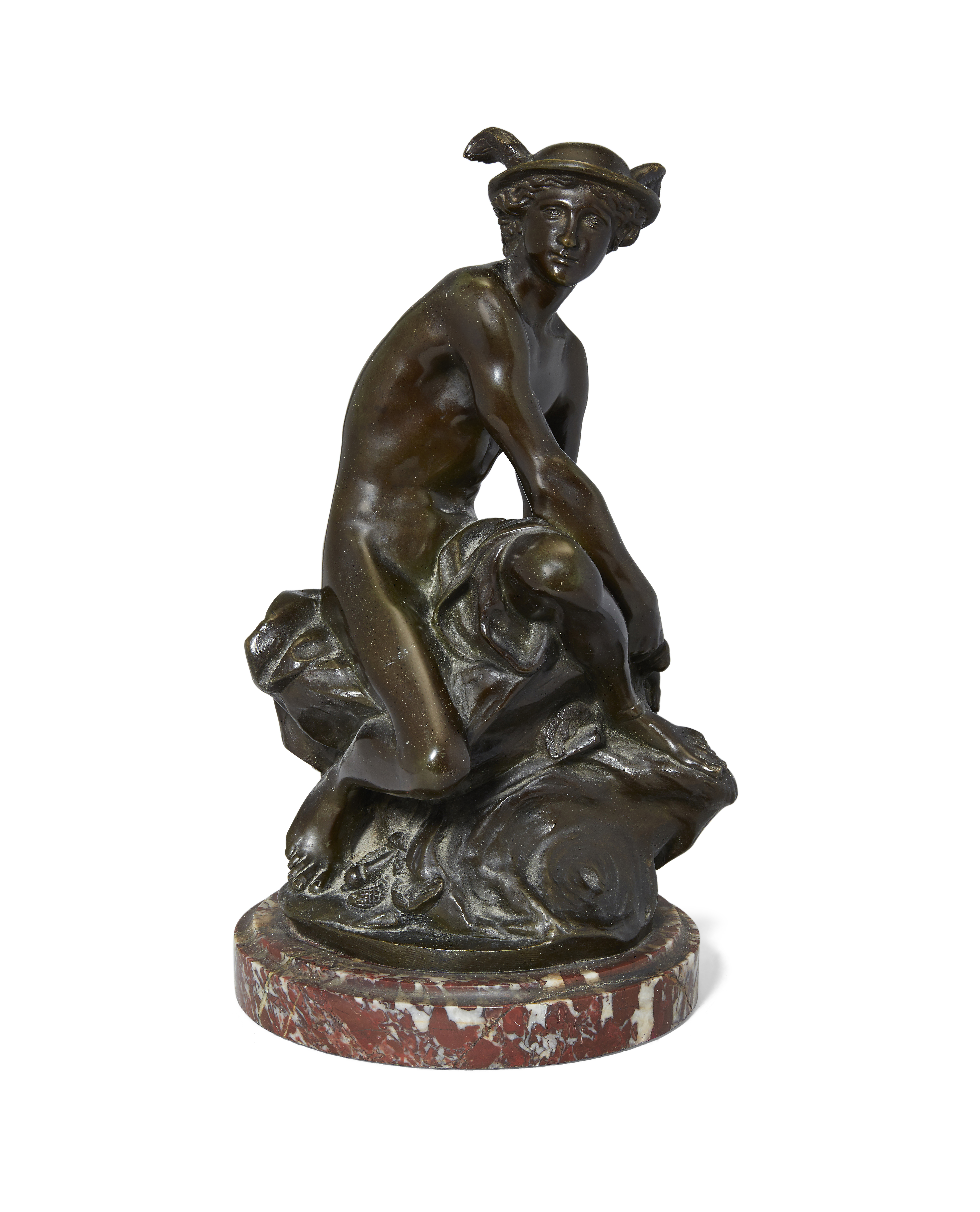 After Jean-Baptiste Pigalle, French, 1714-1785, Seated Mercury, late 19th century, indistinctly i...