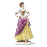 A Fürstenberg porcelain figure of Ragonda from the Commedia dellArte series, 1754, incised W and ...
