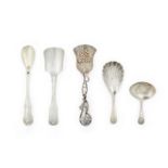 A George III bright-cut engraved silver caddy spoon by George Burrows, 1797, approx. 0.2oz, toget...