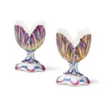 A pair of Höchst porcelain small tulip-vases, c.1755, blue wheel marks, incised NI marks, modelle...