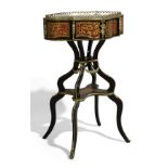 A French ebonised boulle work jardiniere, 20th century, pierced brass gallery top with aluminium ...