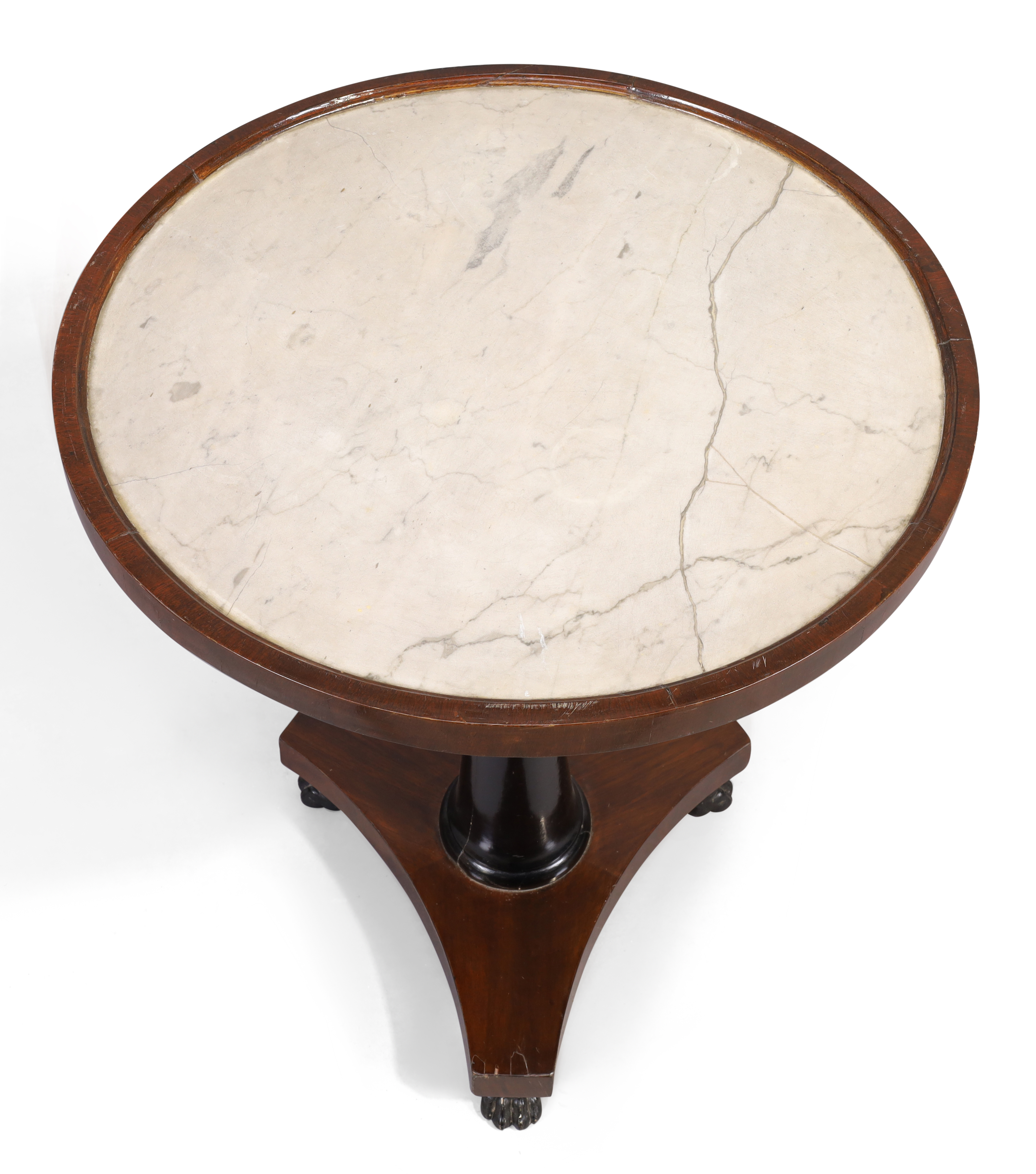 A French mahogany and ebonised occasional table, last quarter 19th century, the circular marble t... - Image 2 of 2