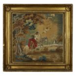 Two Regency embroidered biblical pictures, early 19th century, worked in coloured silk and wool o...