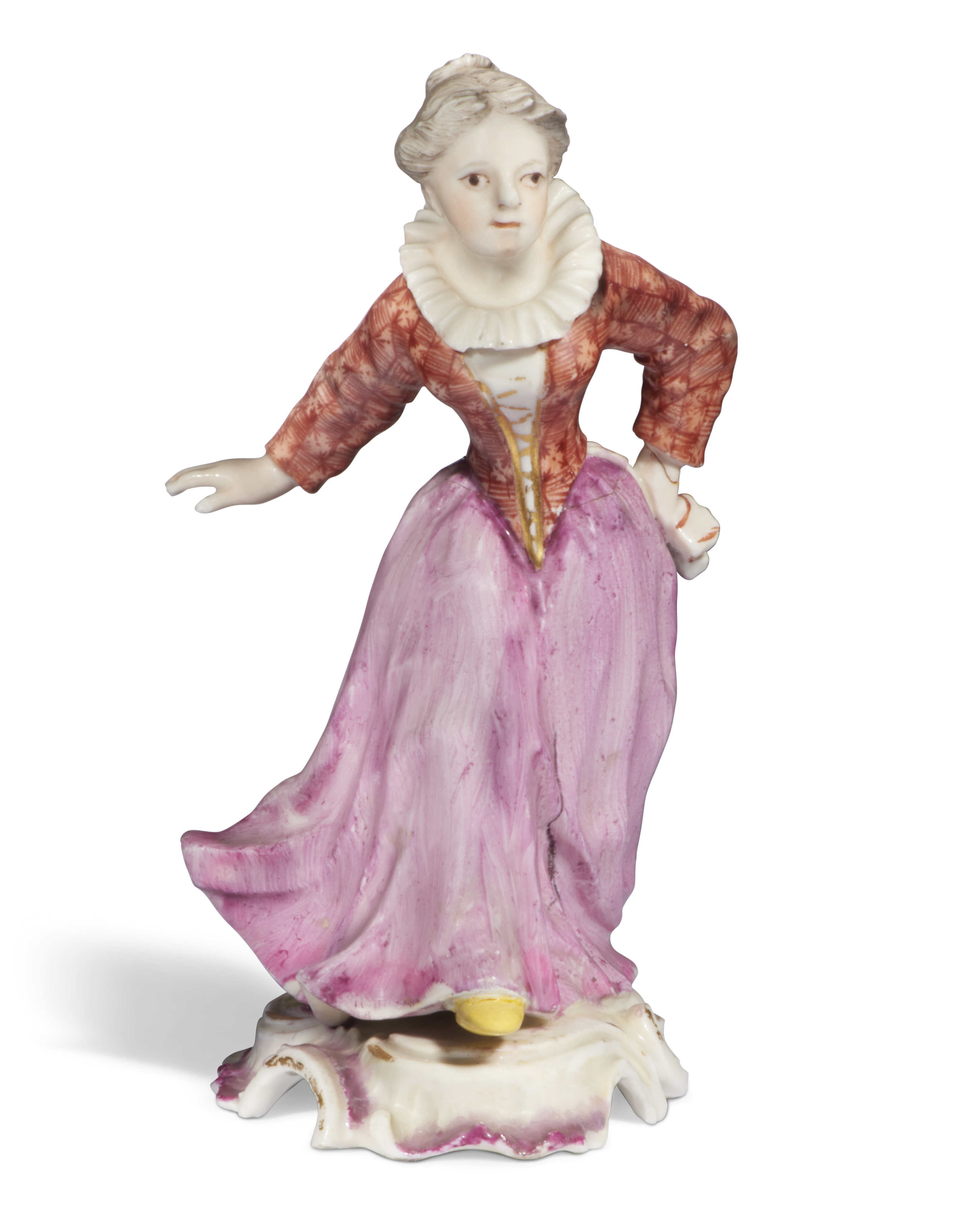 A Frankenthal porcelain figure of a lady, possibly a character from the Commedia dellArte, c.1756...