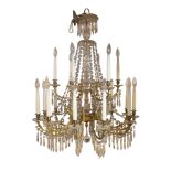 A Continental gilt-bronze and glass eighteen-light chandelier