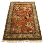 A Persian Tabriz pictorial part silk rug