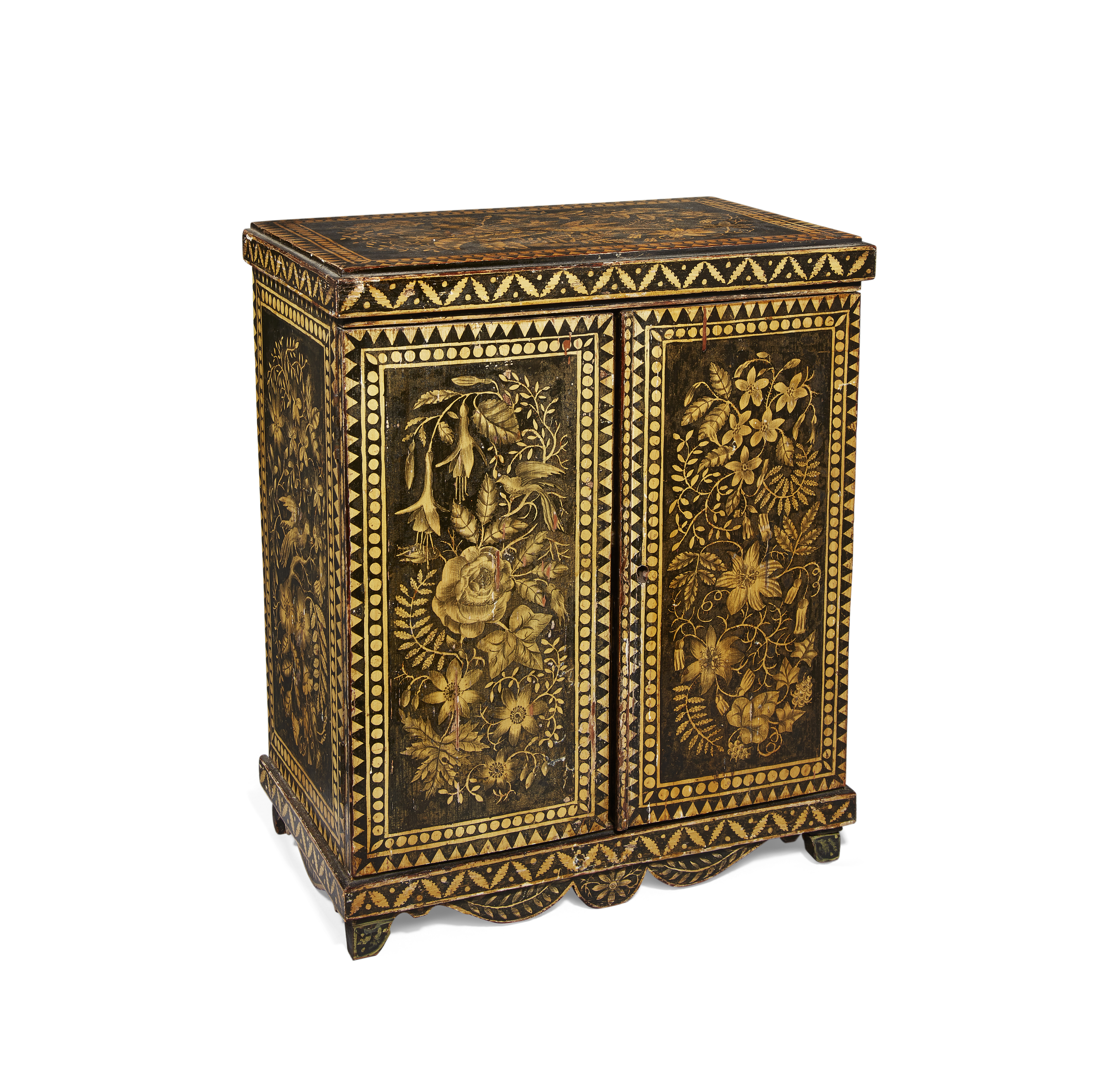 A Regency penwork table cabinet