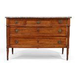 A French mahogany commode, second quarter 19th century, the grey marble top above three short and...