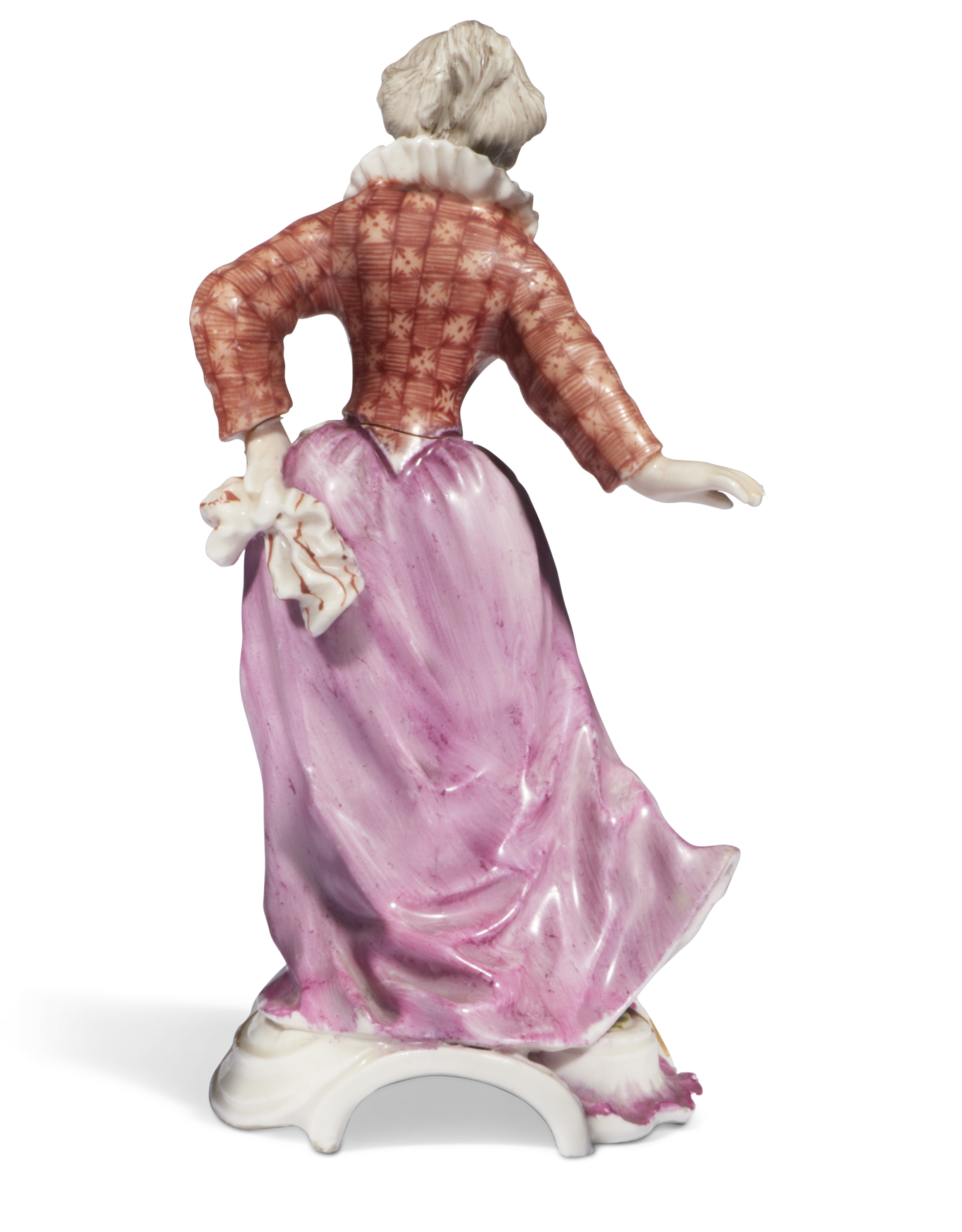 A Frankenthal porcelain figure of a lady, possibly a character from the Commedia dellArte, c.1756... - Image 3 of 4