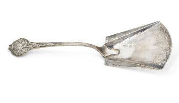 A silver serving shovel by Omar Ramsden, (1873-1939), London, 1921, designed with flowering thist...