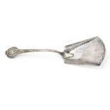 A silver serving shovel by Omar Ramsden, (1873-1939), London, 1921, designed with flowering thist...