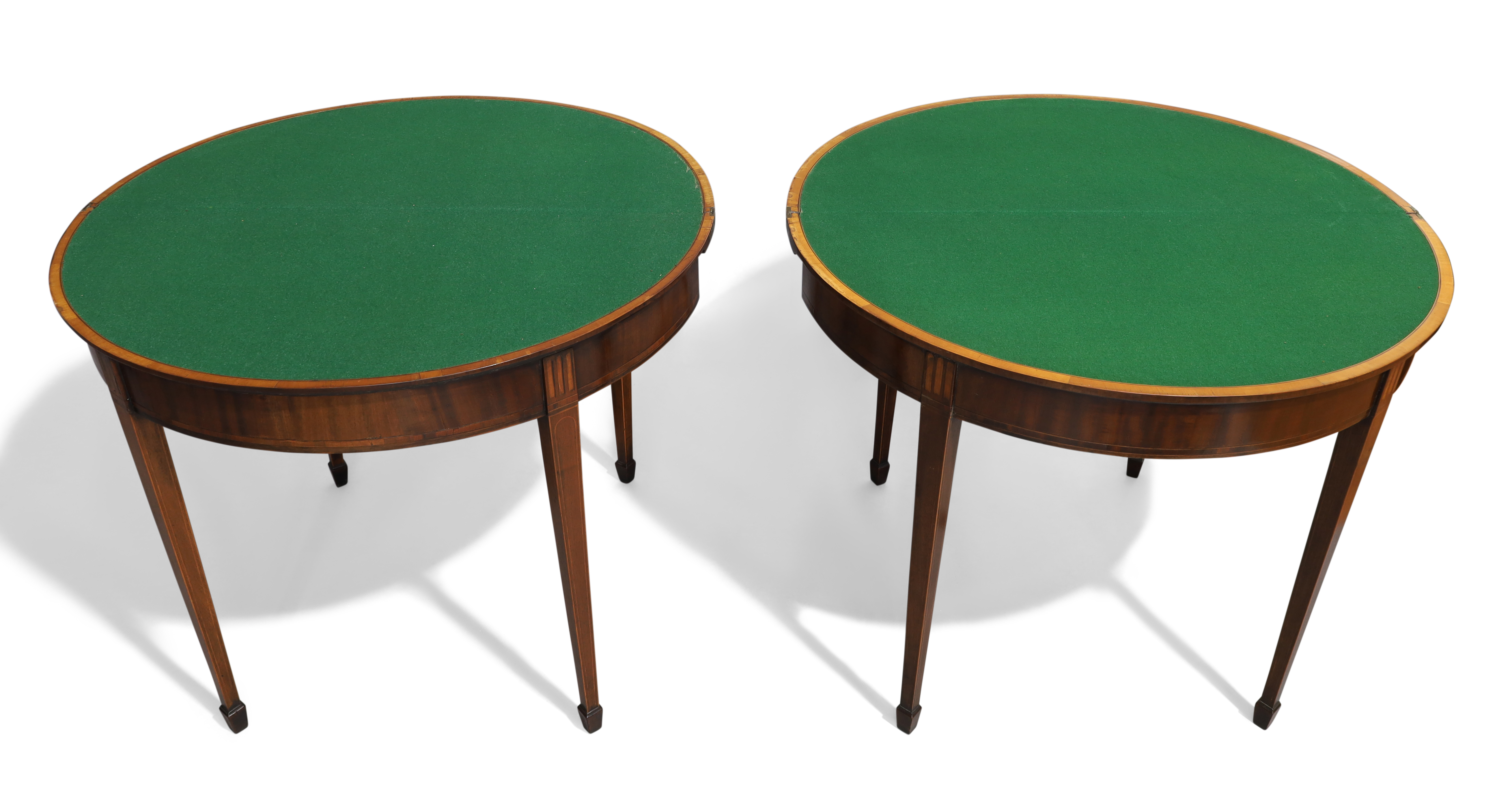 A pair of George III mahogany and satinwood crossbanded demi-lune card tables - Image 5 of 5