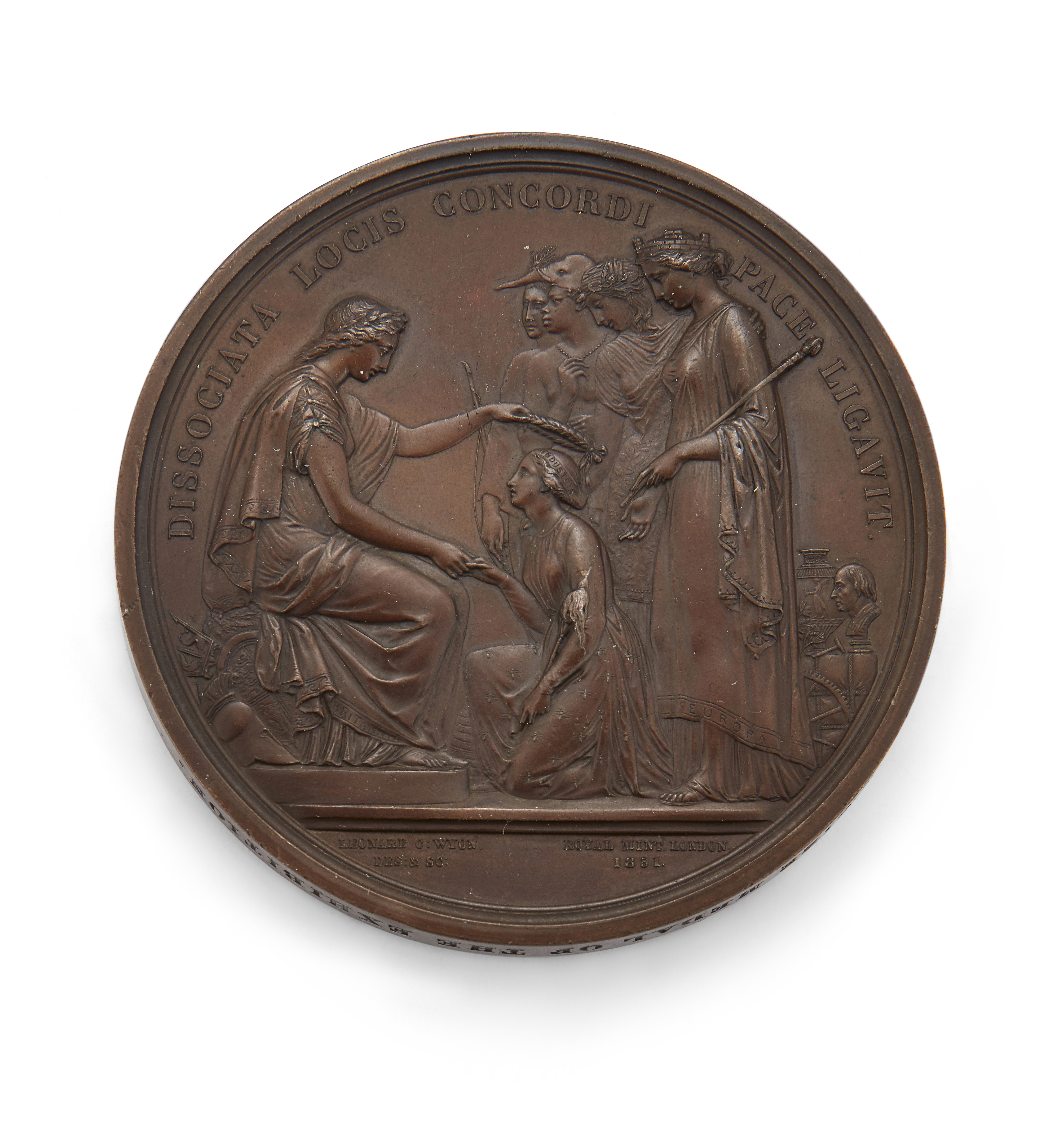 A Great Exhibition of 1851 bronze prize medal, by W. and L. C. Wyon, obverse with conjoined heads... - Image 2 of 2