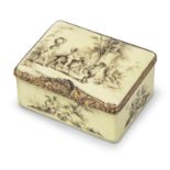 A Continental porcelain gilt-metal-mounted yellow-ground rectangular snuff box and cover, probabl...