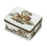 A Meissen porcelain silver-gilt mounted rectangular snuff-box and cover, c.1755-65, probably pain...
