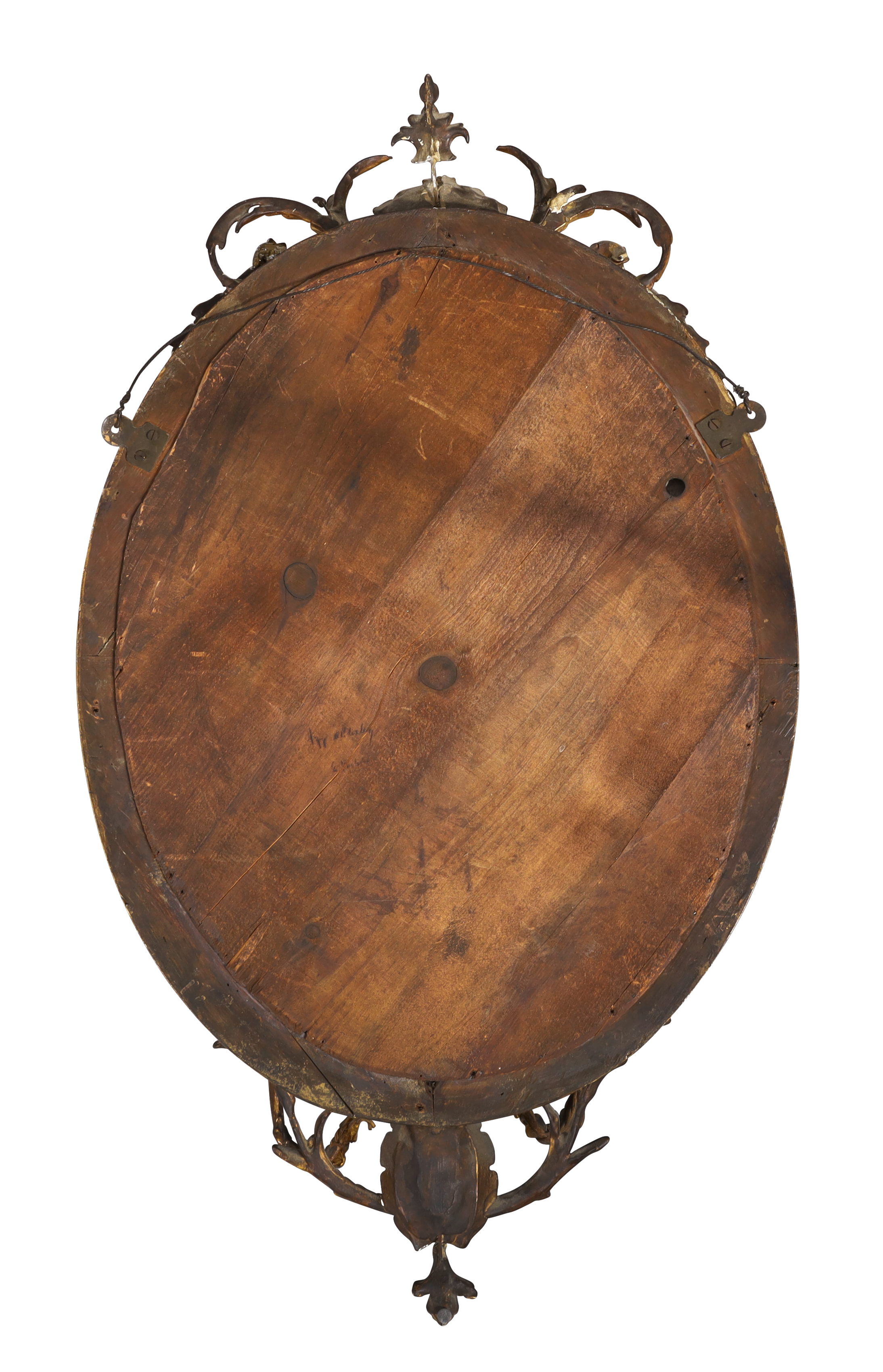 A Victorian gilt wood and gesso girandole, c.1860, the moulded beaded oval frame with carved shel... - Image 2 of 2