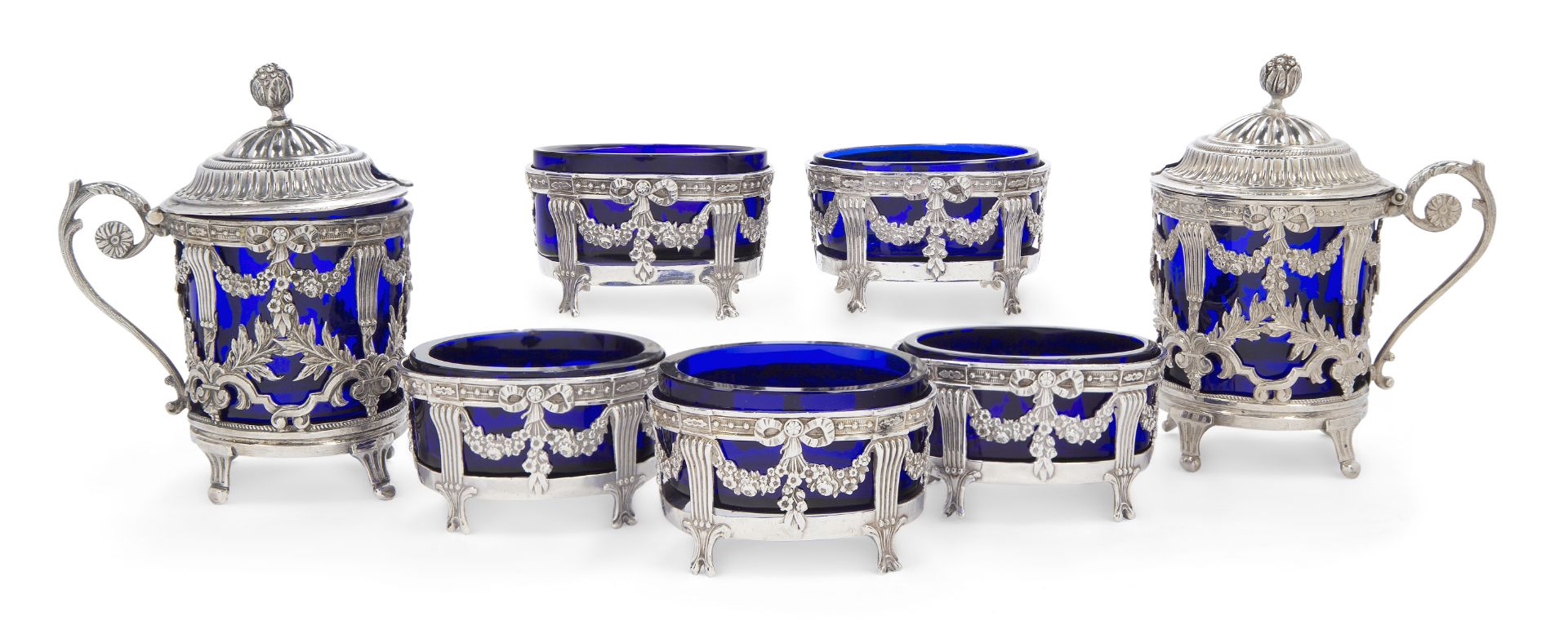 A set of five French Empire style salts, Paris, 1888-1902, marked MG for Martial Gauthier, the ov...