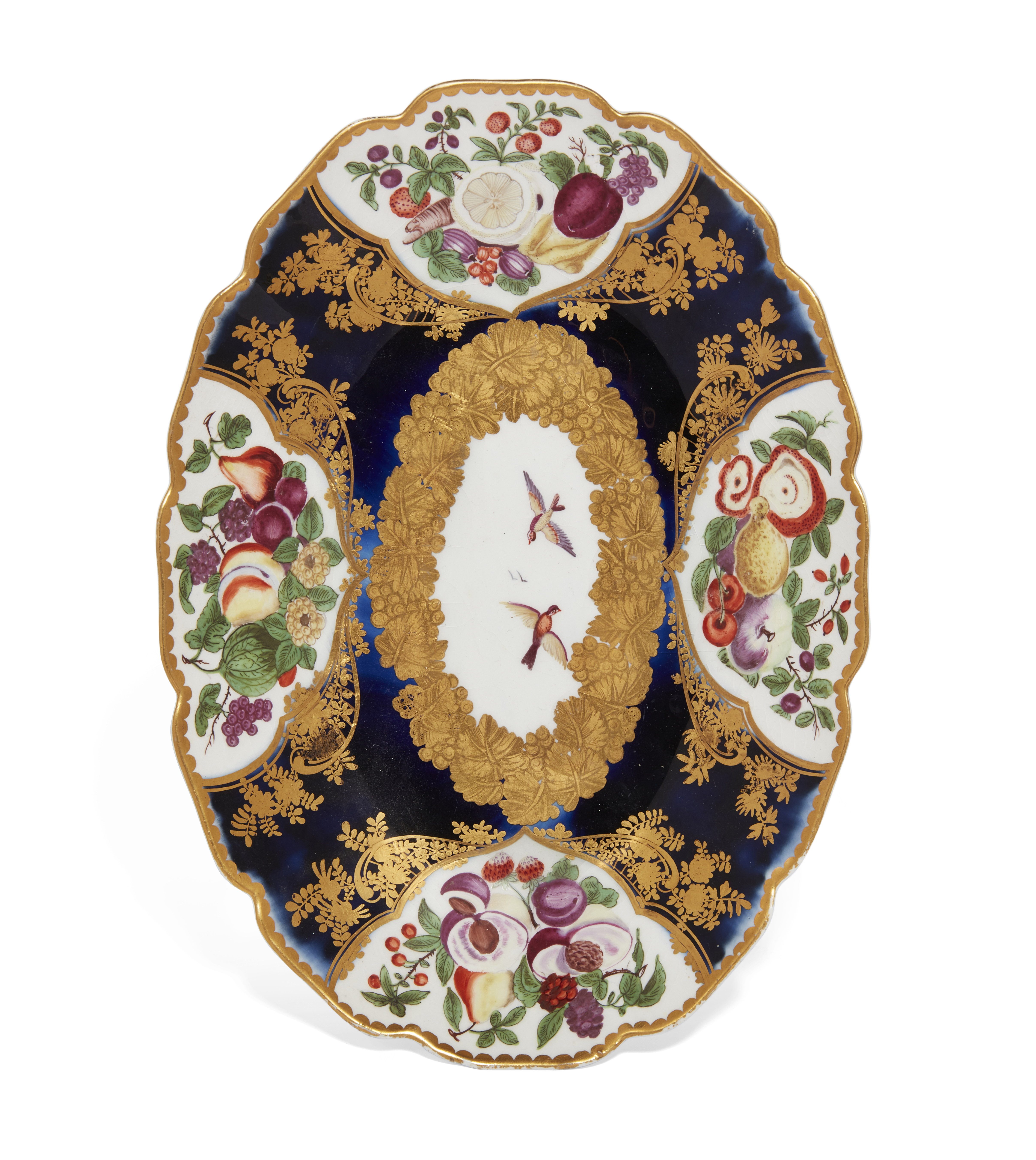 A Chelsea porcelain mazarine blue-ground oval dessert-dish, c.1765, gold anchor mark, reserved wi... - Image 2 of 3