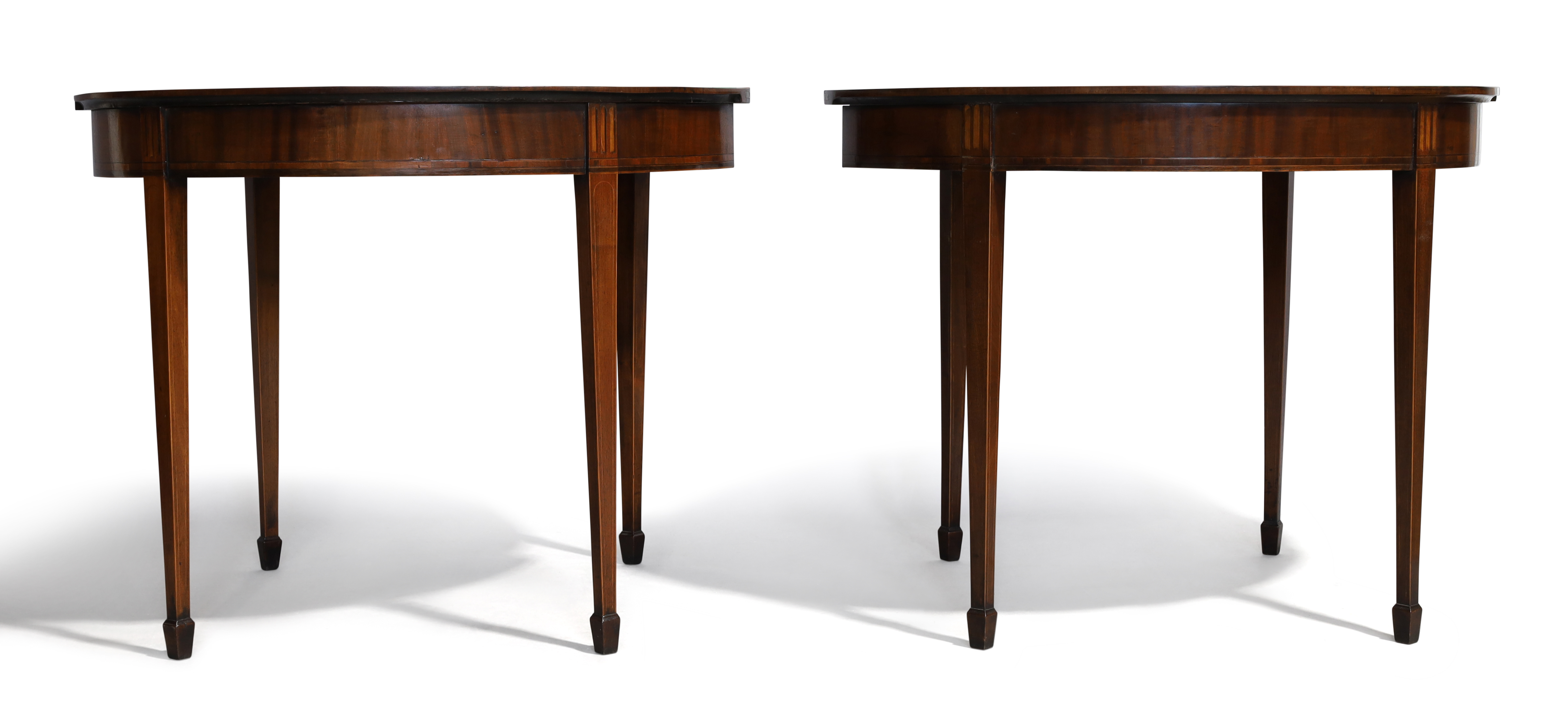 A pair of George III mahogany and satinwood crossbanded demi-lune card tables - Image 2 of 5